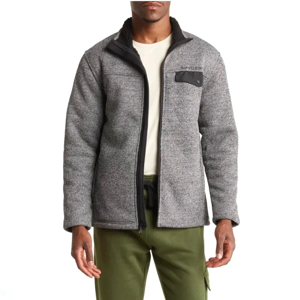 Spyder Men's Expo Charcoal Heather Full Zip Jacket Pocket Faux Shearling Lined M